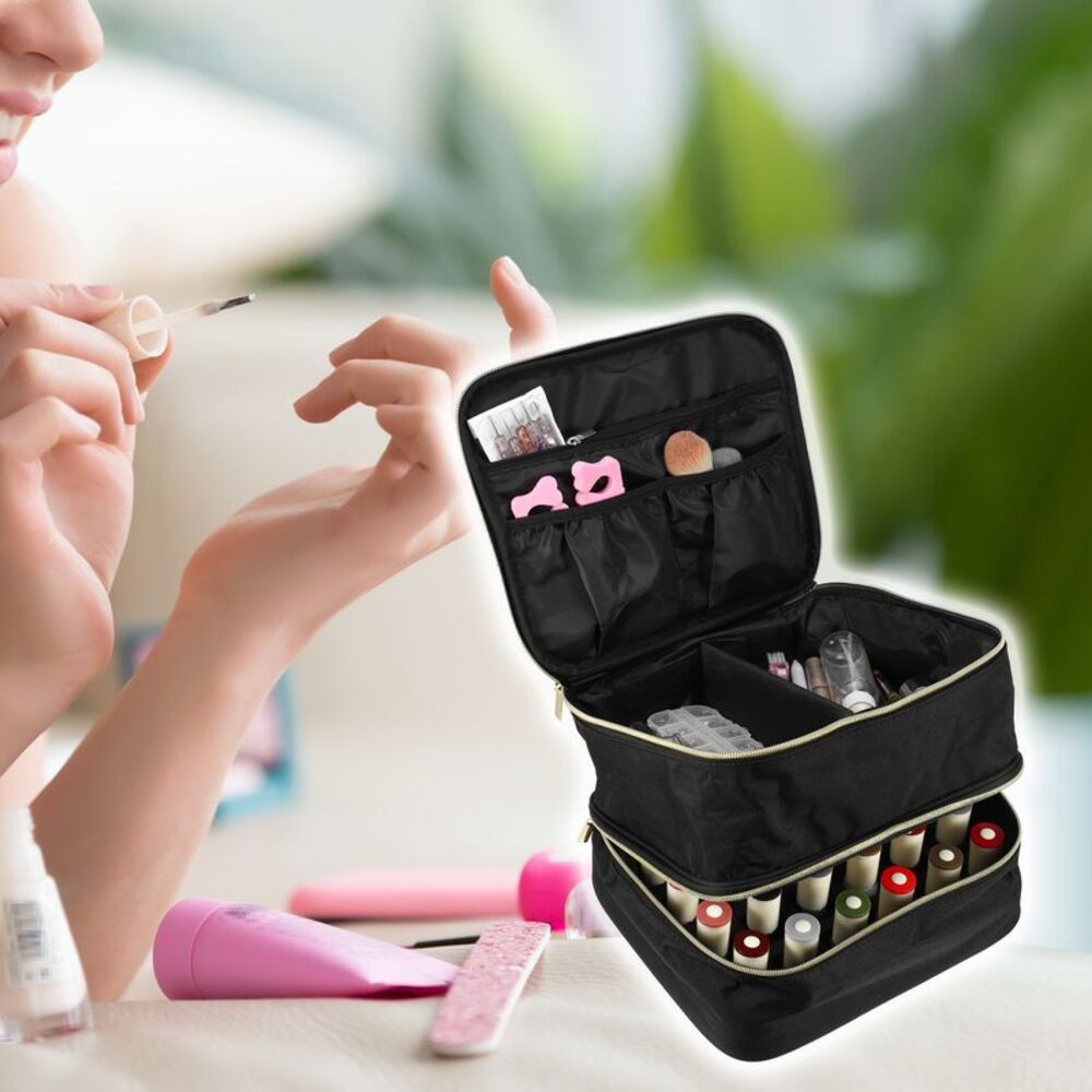 1 Pcs Double Layer Nail Polish Carrying Case for Nail Polish Nylon Black - Picture 2 of 6